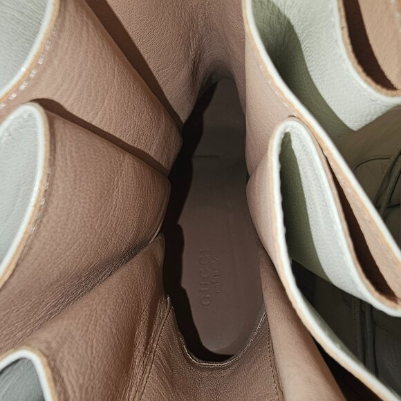 GUCCI Indya GG Pleated Accent Ankle Booties EU 40 US 9.5 White Leather Heel Boot - Picture 9 of 11